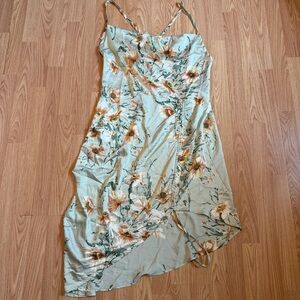 Cider Asymmetrical Floral Dress in Green and Brown